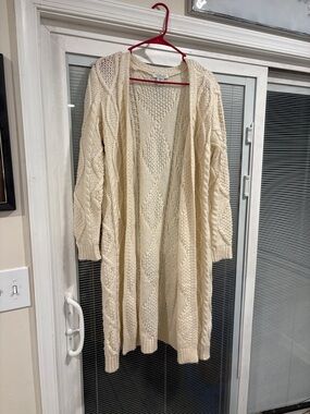 Rachel Zoe Cream Cable-Knit Longline Open Cardigan